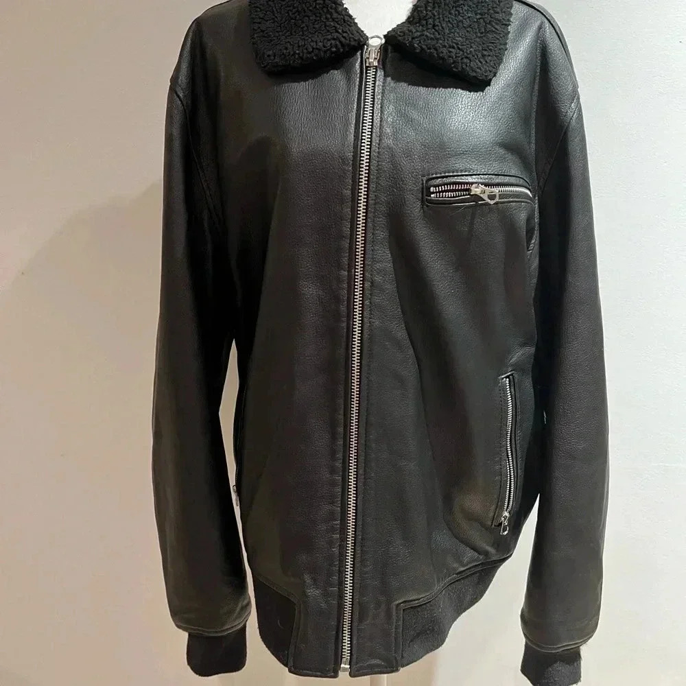 Vintage Slate & Stone Black Leather Aviator Jacket - Size XL - Picture 10 of 10